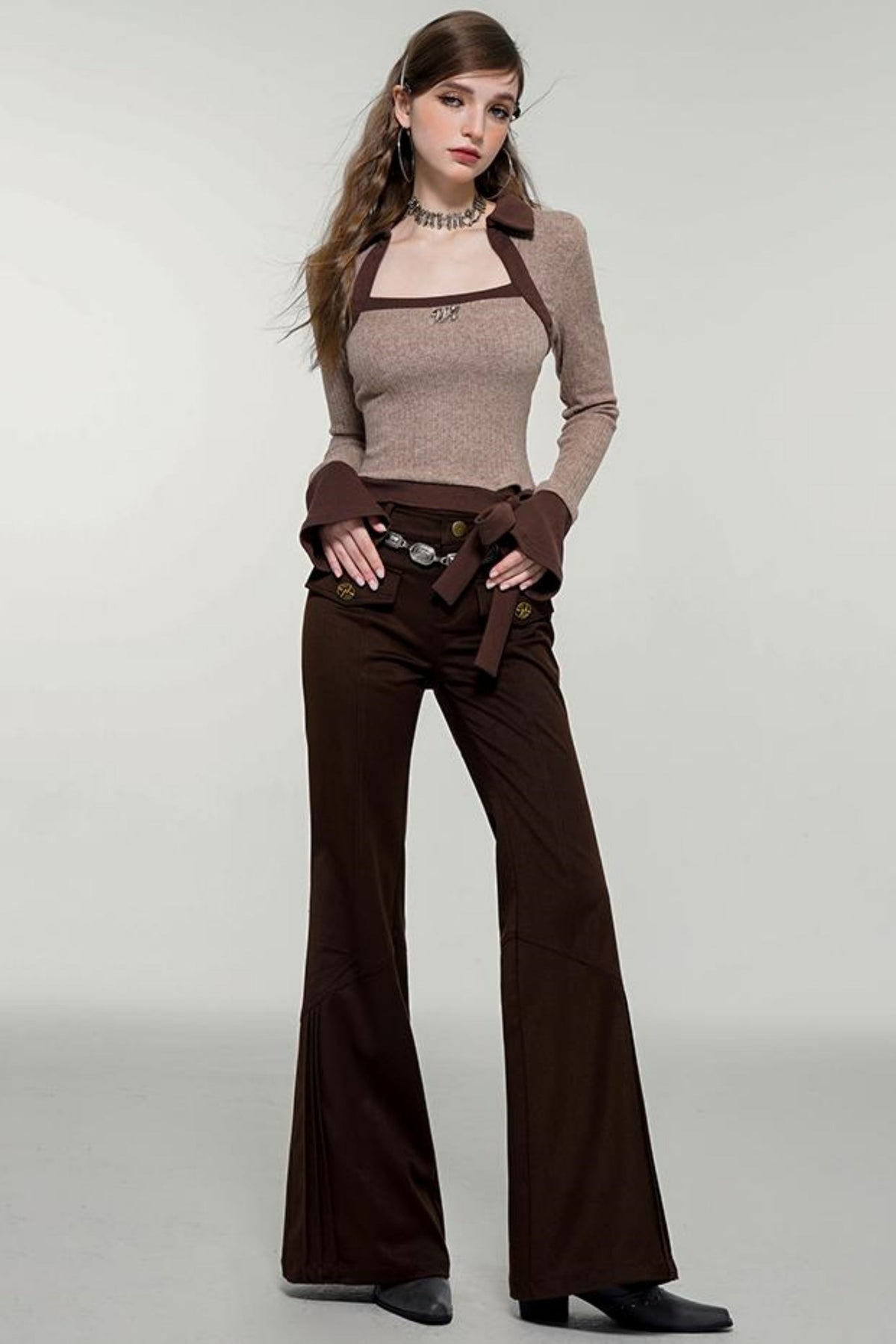 Retro Brown Flare Pants