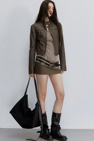 Retro Brown Leather Skirt