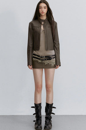 Retro Brown Leather Skirt