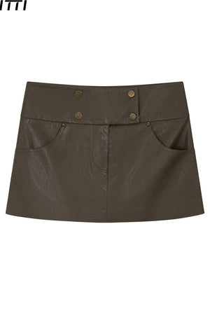 Retro Brown Leather Skirt