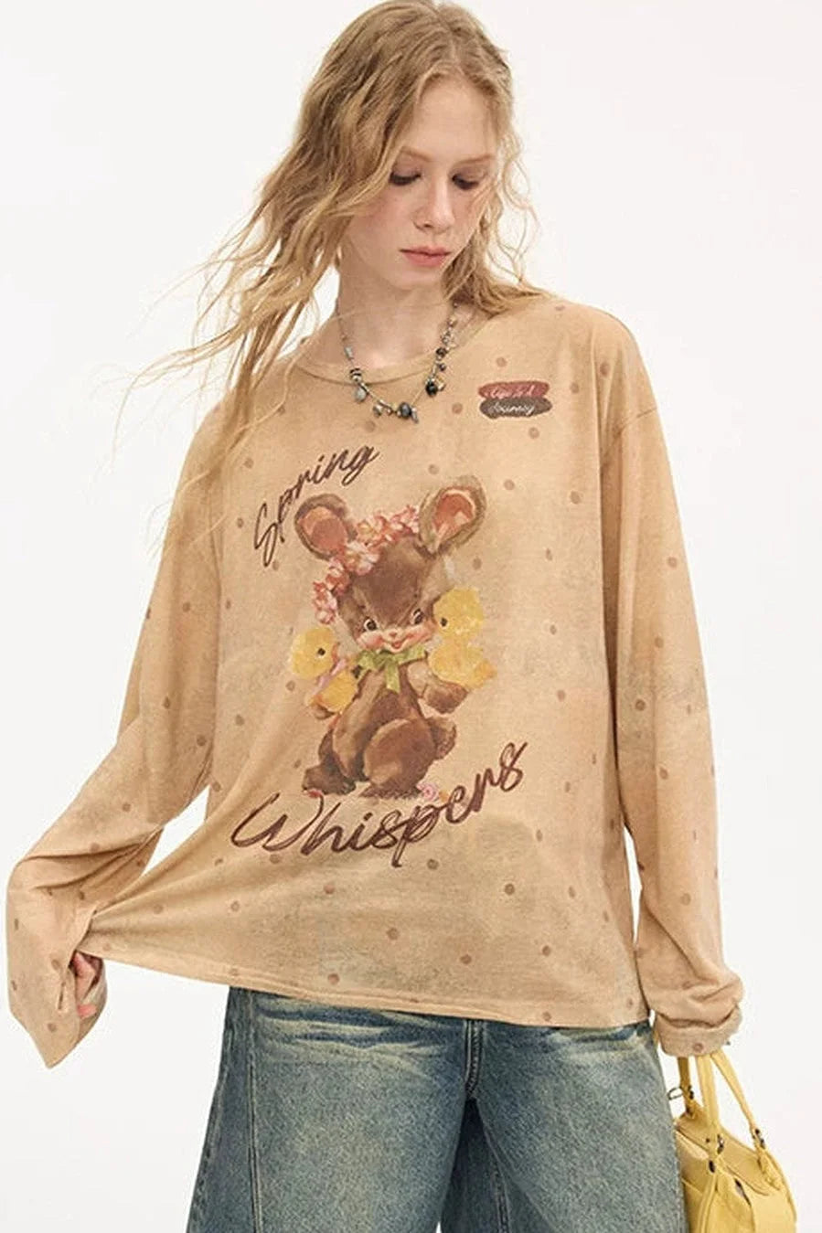 Retro Bunny Polka Dot Long Sleeve Tee