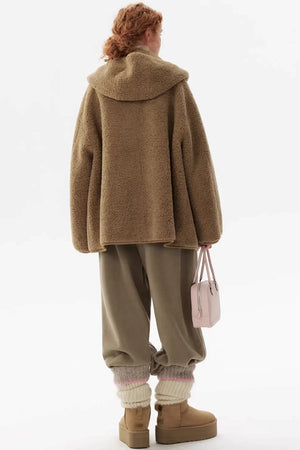 Retro Camel Hooded Fur Coat
