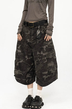 Retro Camouflage Wide-Leg Pants