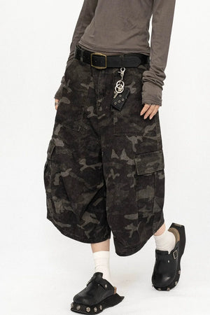 Retro Camouflage Wide-Leg Pants