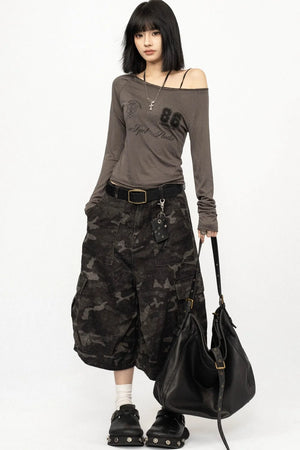 Retro Camouflage Wide-Leg Pants