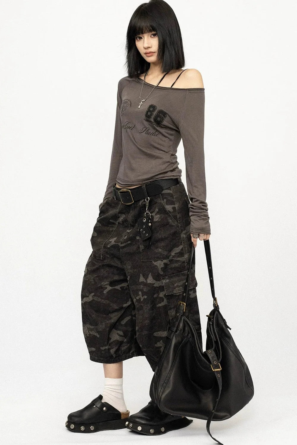 Retro Camouflage Wide-Leg Pants