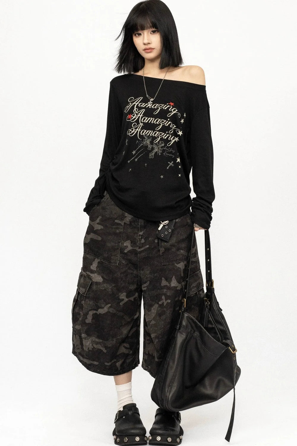 Retro Camouflage Wide-Leg Pants