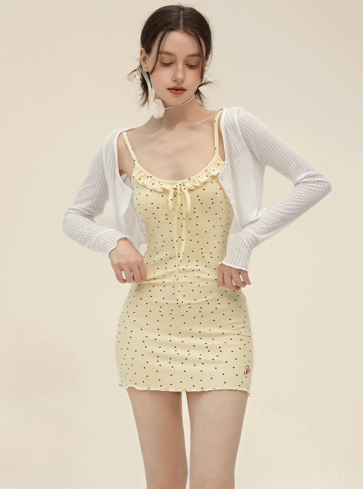 Retro Cardigan With Slim Slip Dress Set-Up