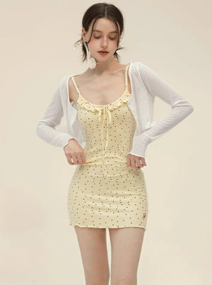 Retro Cardigan With Slim Slip Dress Set-Up