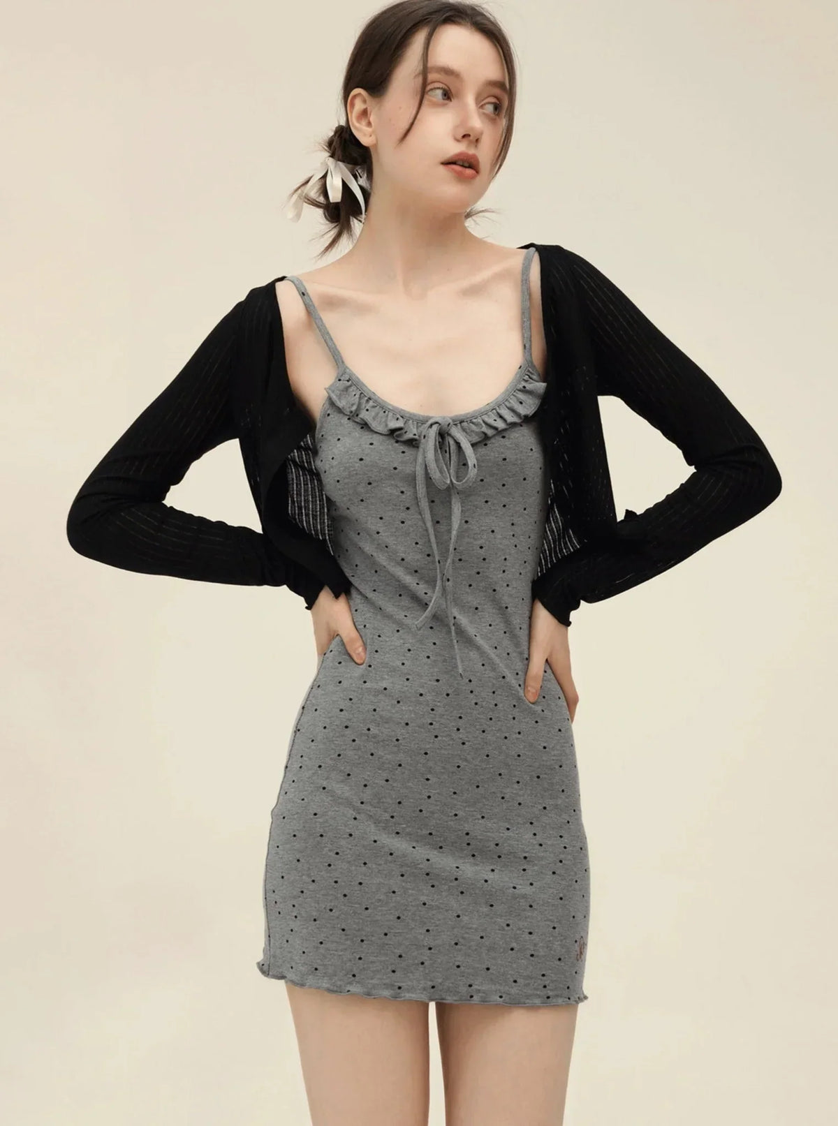 Retro Cardigan With Slim Slip Dress Set-Up