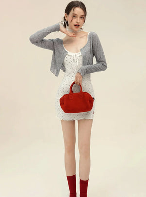 Retro Cardigan With Slim Slip Dress Set-Up