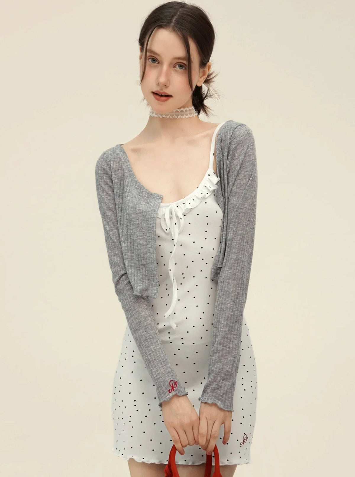 Retro Cardigan With Slim Slip Dress Set-Up