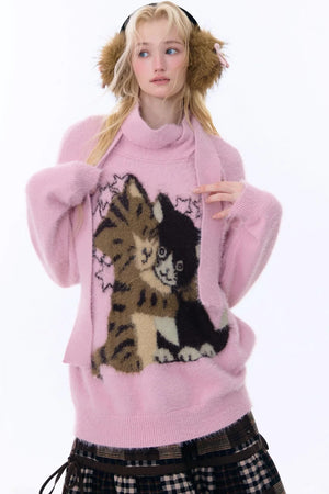 Retro Cat Pattern Sweater