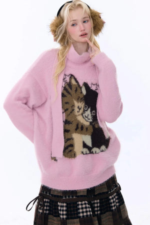 Retro Cat Pattern Sweater