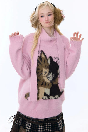Retro Cat Pattern Sweater