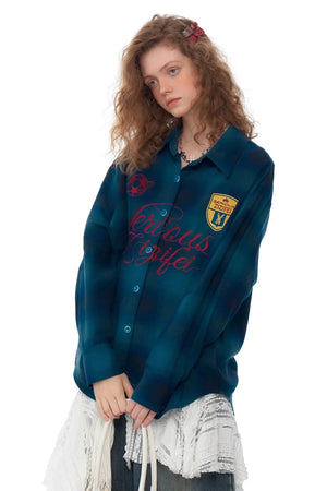 Retro Check Embroidery Long Sleeve Shirt