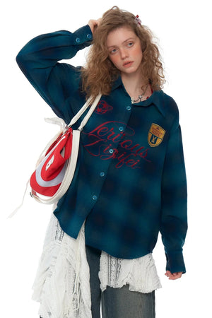 Retro Check Embroidery Long Sleeve Shirt