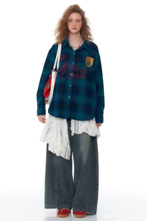 Retro Check Embroidery Long Sleeve Shirt