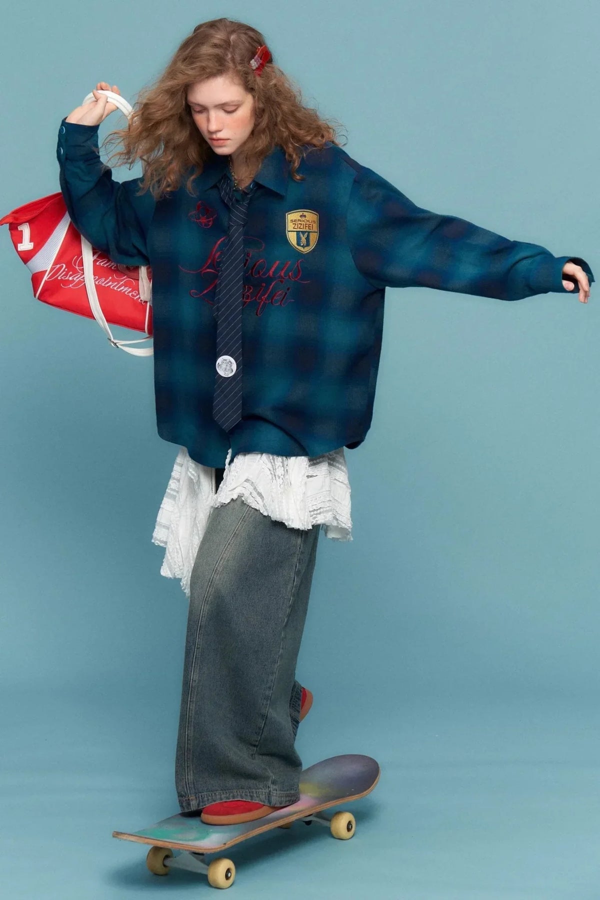 Retro Check Embroidery Long Sleeve Shirt