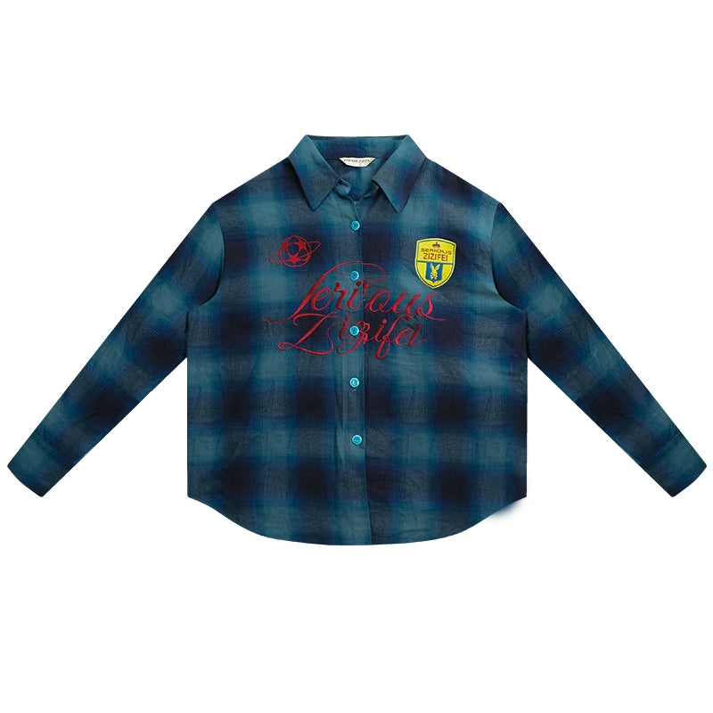 Retro Check Embroidery Long Sleeve Shirt
