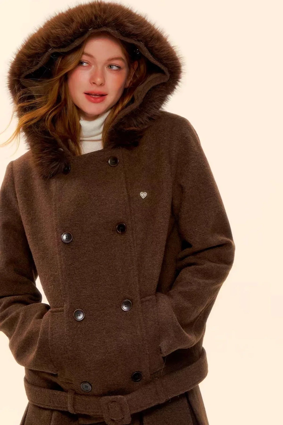 Retro Coffee Woolen Coat Skirt Set-Up