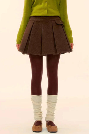 Retro Coffee Woolen Coat Skirt Set-Up