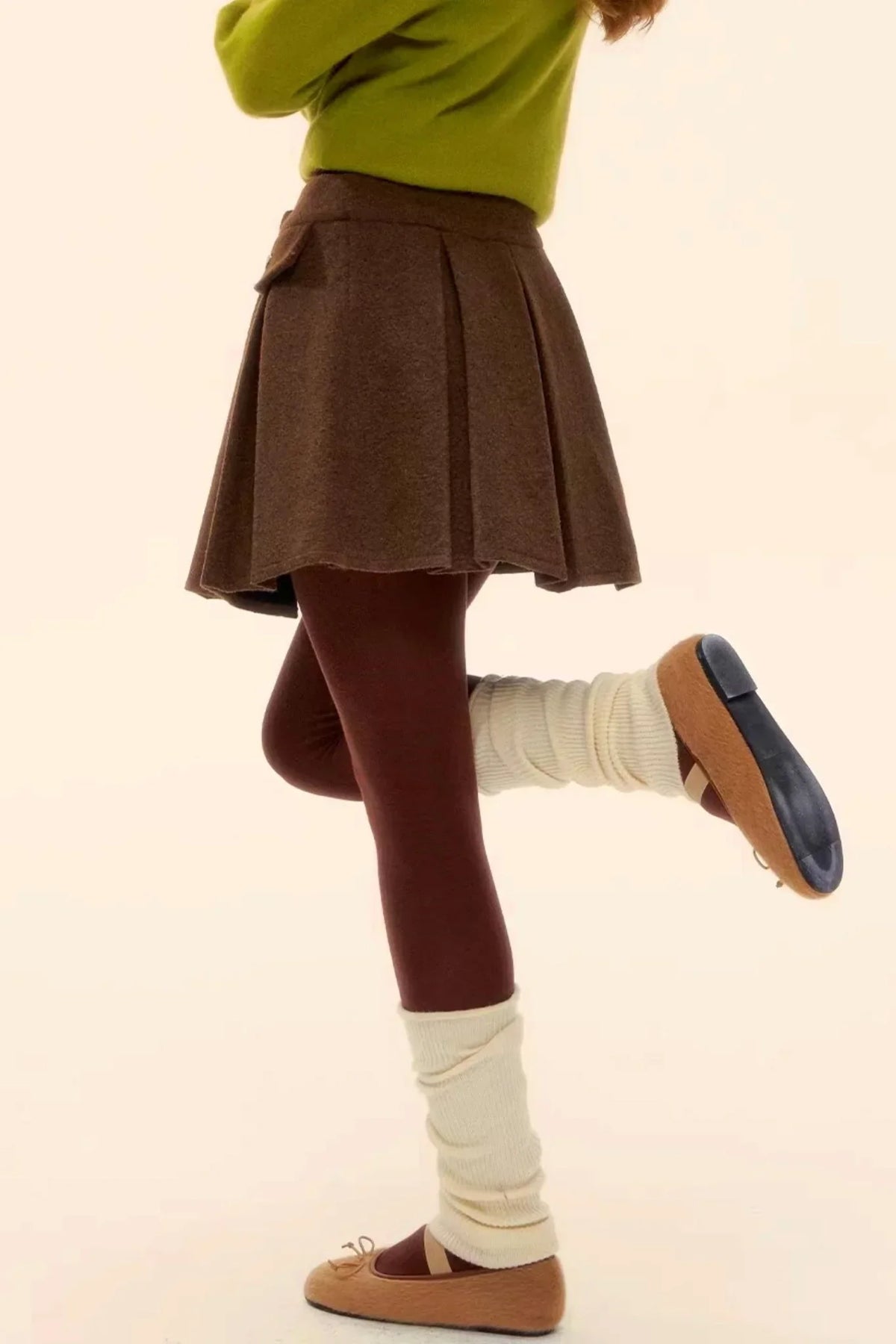 Retro Coffee Woolen Coat Skirt Set-Up