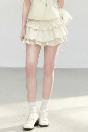 Retro Collar Blouse & Cake Skirt Set-Up