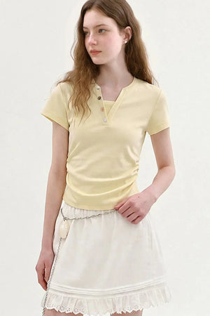Retro Color-Block Henry Collar Top
