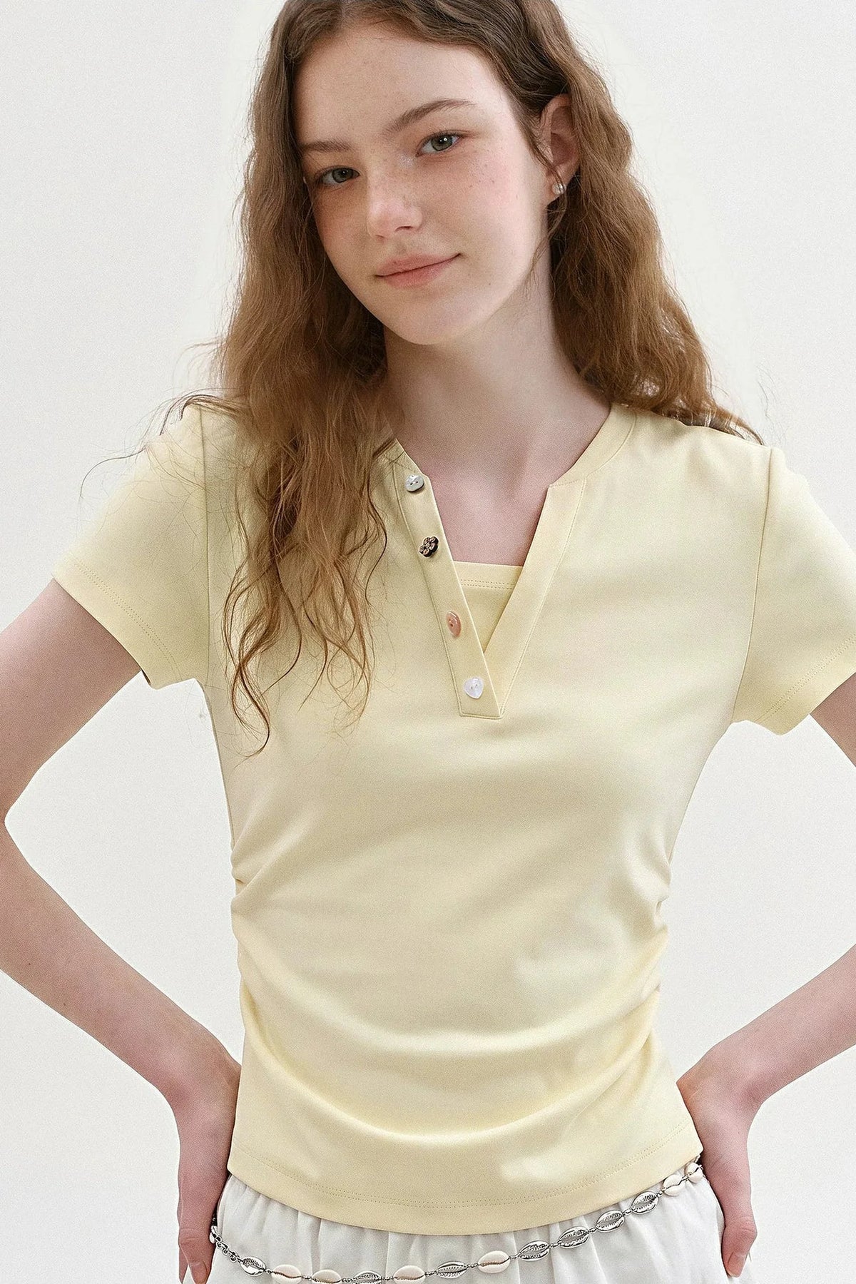 Retro Color-Block Henry Collar Top