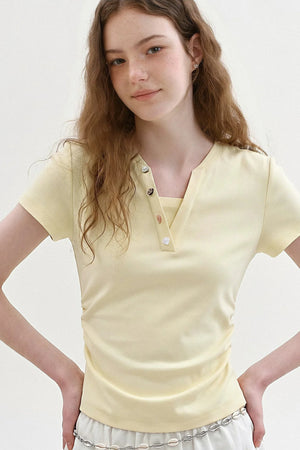 Retro Color-Block Henry Collar Top