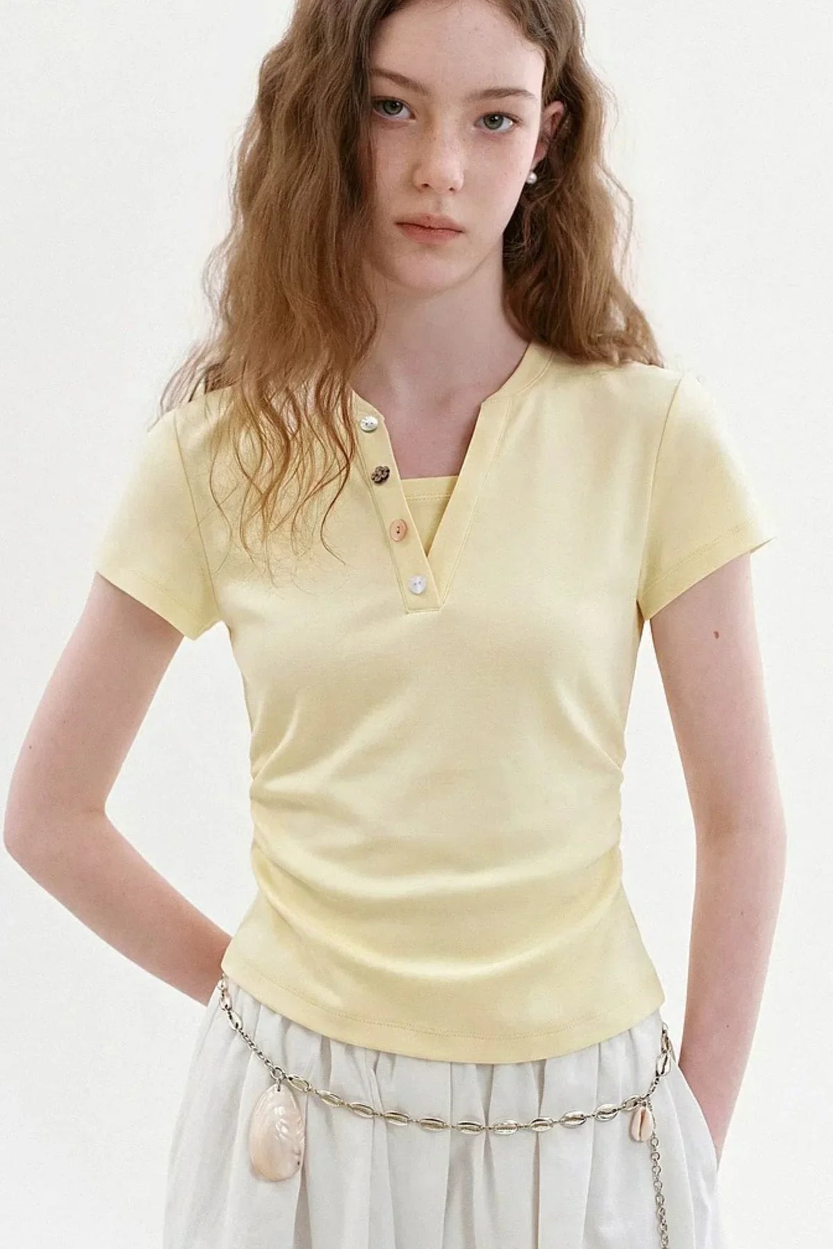 Retro Color-Block Henry Collar Top
