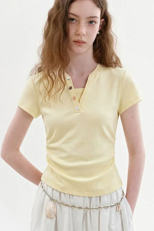 Retro Color-Block Henry Collar Top