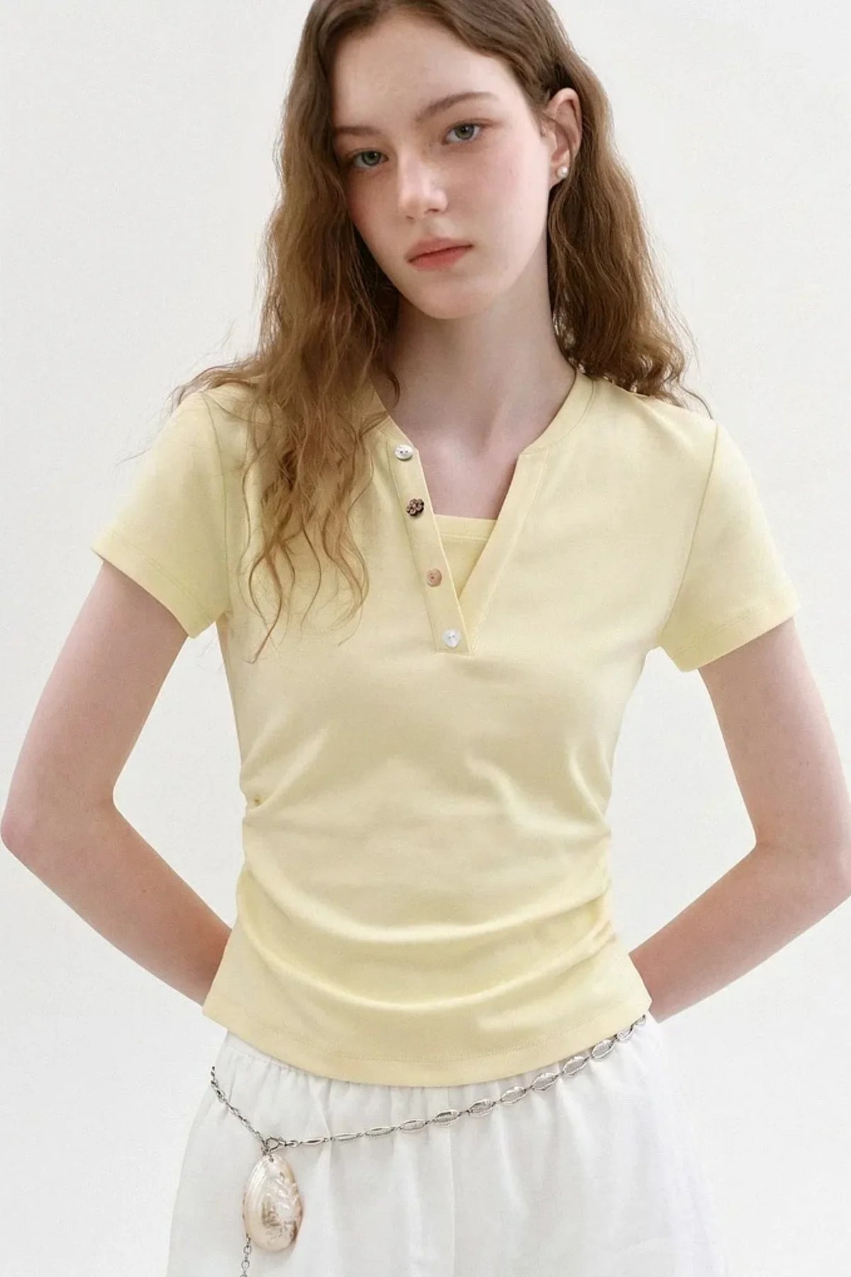 Retro Color-Block Henry Collar Top