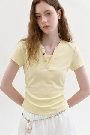 Retro Color-Block Henry Collar Top