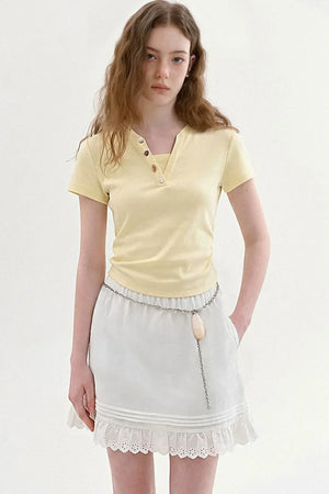 Retro Color-Block Henry Collar Top
