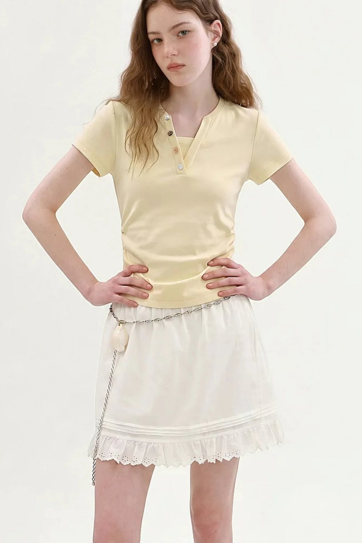 Retro Color-Block Henry Collar Top