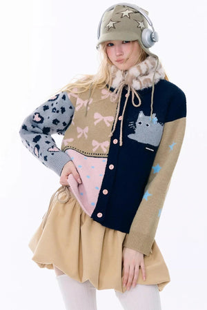 Retro Color-Blocking Cardigan Jacket