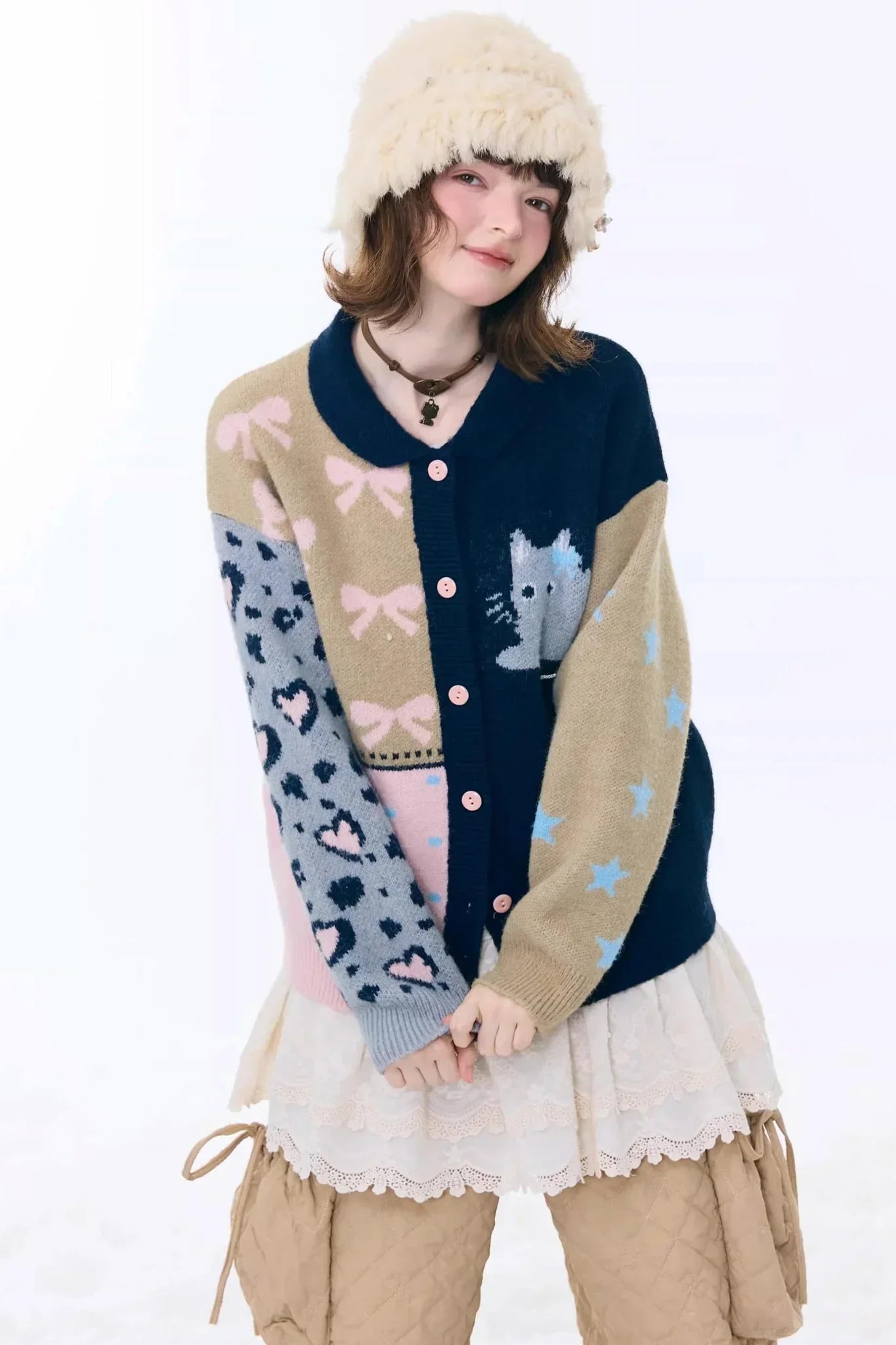 Retro Color-Blocking Cardigan Jacket