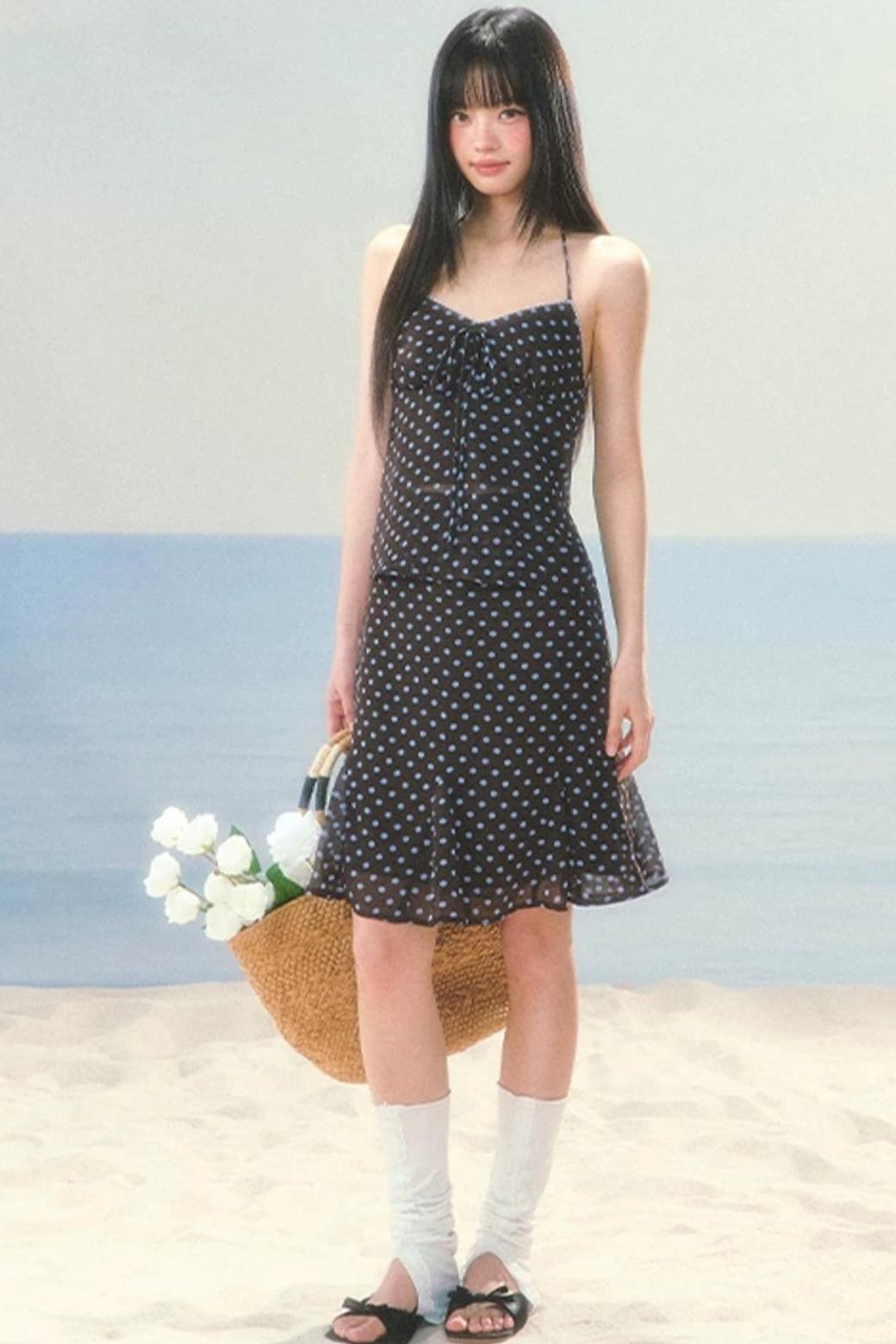 Retro Contrast Polka Dot Camisole Set-Up
