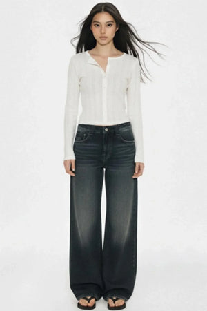 Retro Dark Blue Wide-Leg Jeans