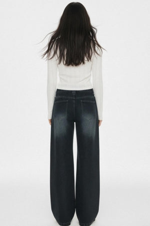 Retro Dark Blue Wide-Leg Jeans