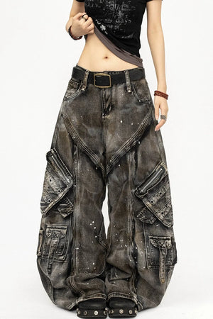 Retro Deconstructed Loose Denim Pants