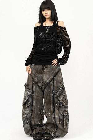 Retro Deconstructed Loose Denim Pants