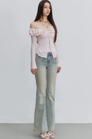 Retro Denim Flared Jeans
