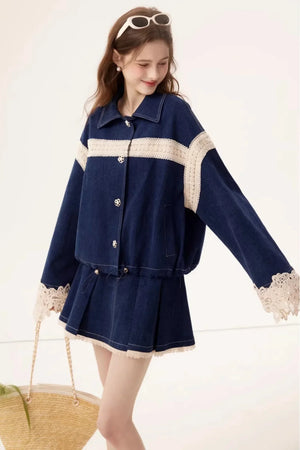 Retro Denim Lace Jacket Set-Up