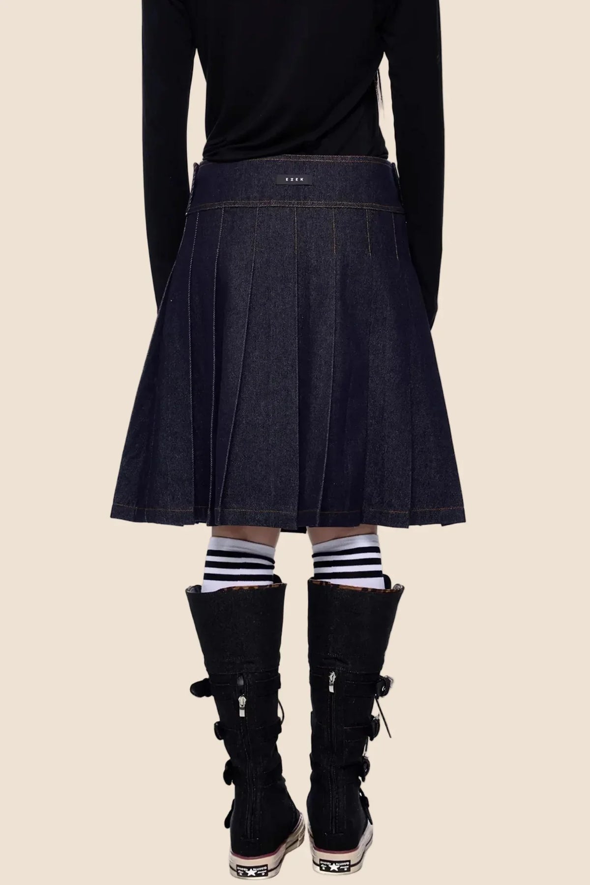 Retro Denim Pleated Skirt Suit Set-Up