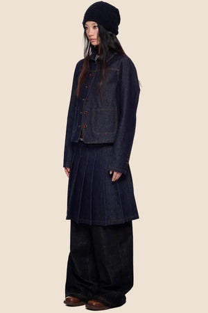 Retro Denim Pleated Skirt Suit Set-Up
