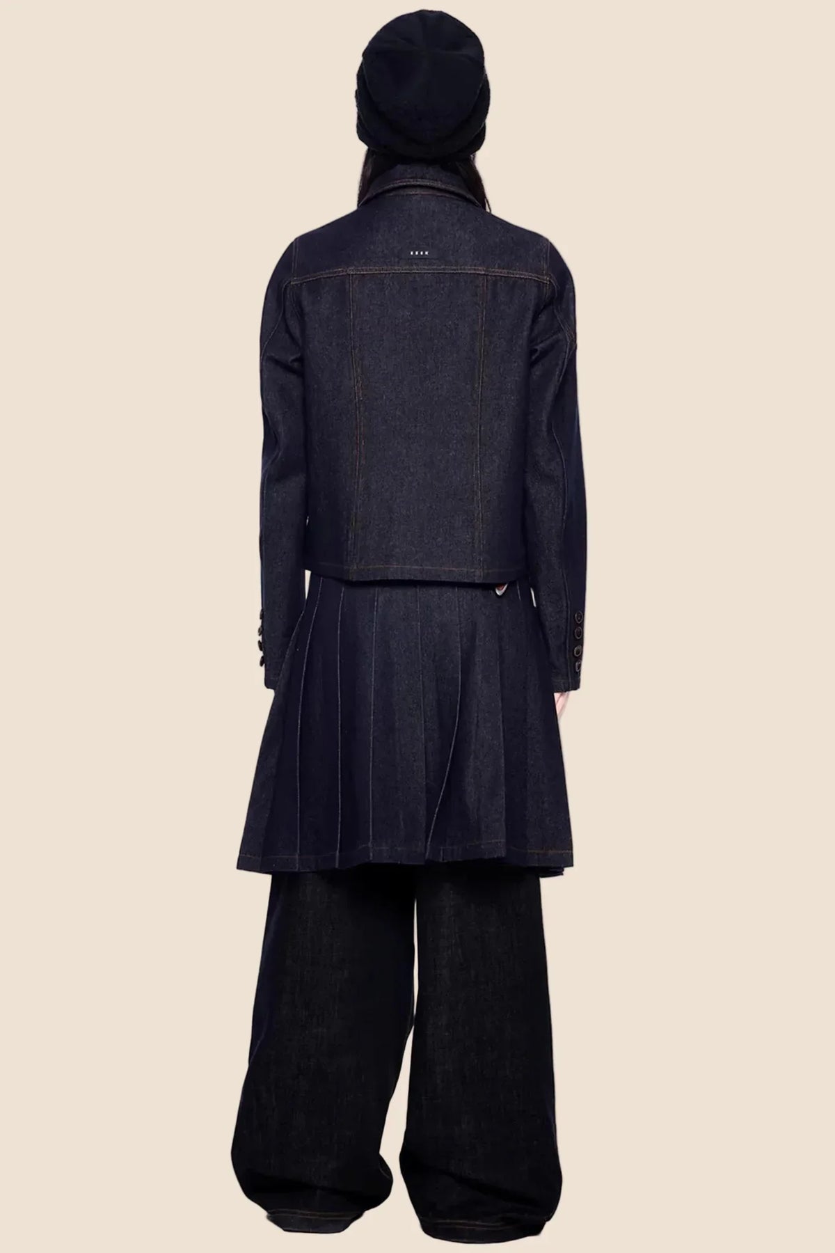 Retro Denim Pleated Skirt Suit Set-Up