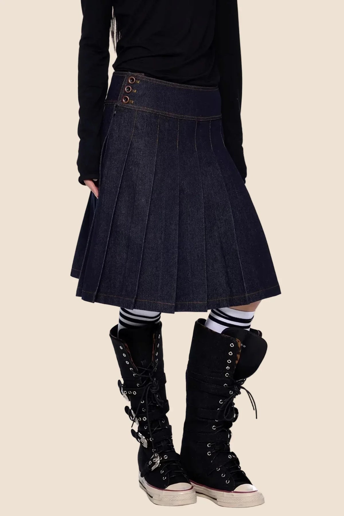 Retro Denim Pleated Skirt Suit Set-Up